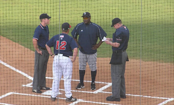 Exchanging the Line ups - pre Game in Fort Myers